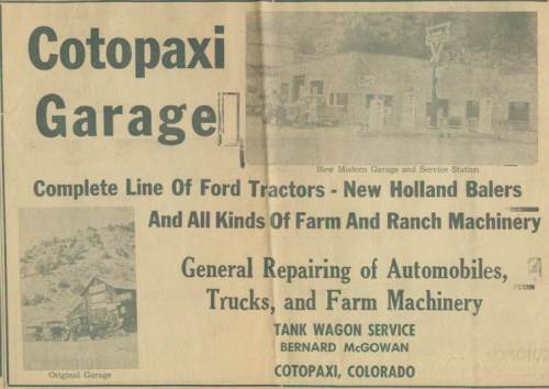 Cotopaxi Garage, Fremont County, CO 1954